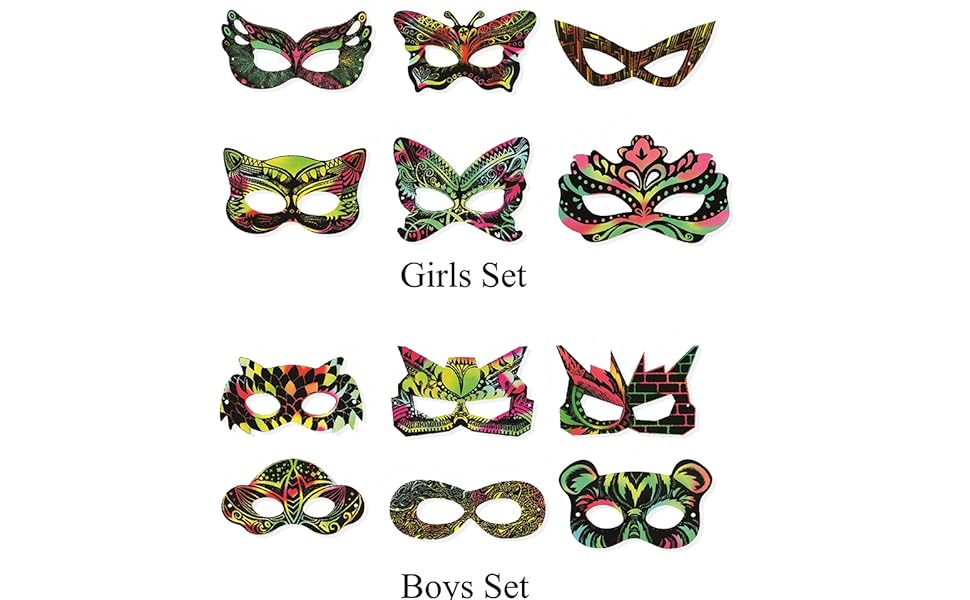 VHALE 24 Set Rainbow Scratch Art Superhero Mask Kid Dress Up Costume Party Favor