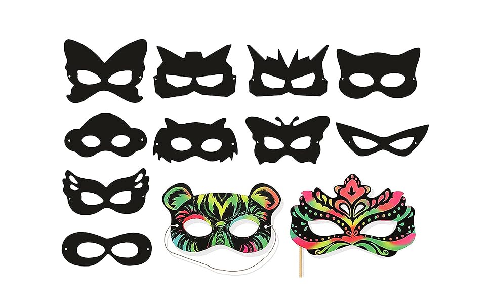 VHALE 24 Set Rainbow Scratch Art Superhero Mask Kid Dress Up Costume Party Favor