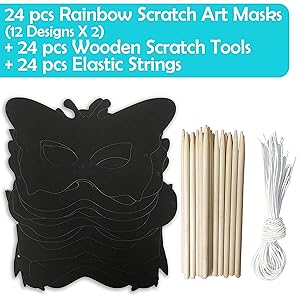 VHALE 24 Set Rainbow Scratch Art Superhero Mask Kid Dress Up Costume Party Favor