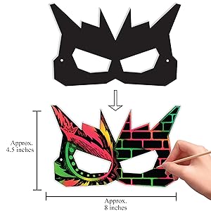 VHALE 24 Set Rainbow Scratch Art Superhero Mask Kid Dress Up Costume Party Favor