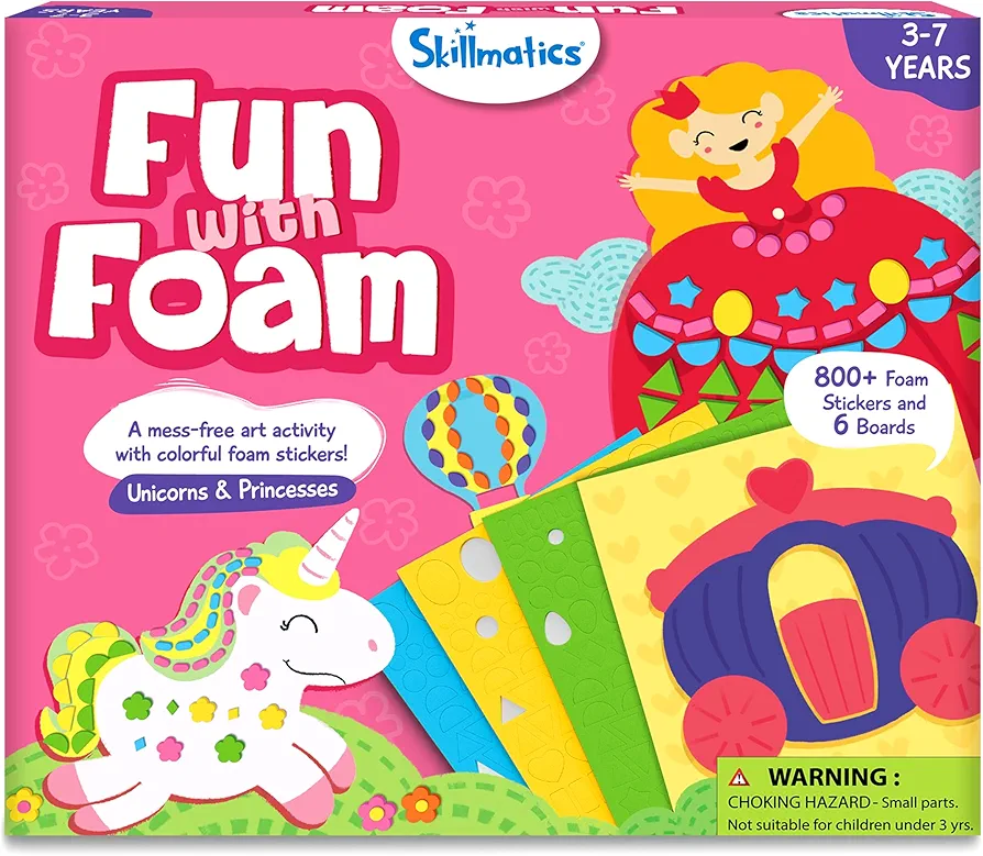 Skillmatics Art Activity - Fun with Foam Unicorns & Princesses, No Mess Felt Sticker Art for Kids, Craft Kits, DIY Activity, Gifts for Boys & Girls Ages 3, 4, 5, 6, 7, Travel Toys