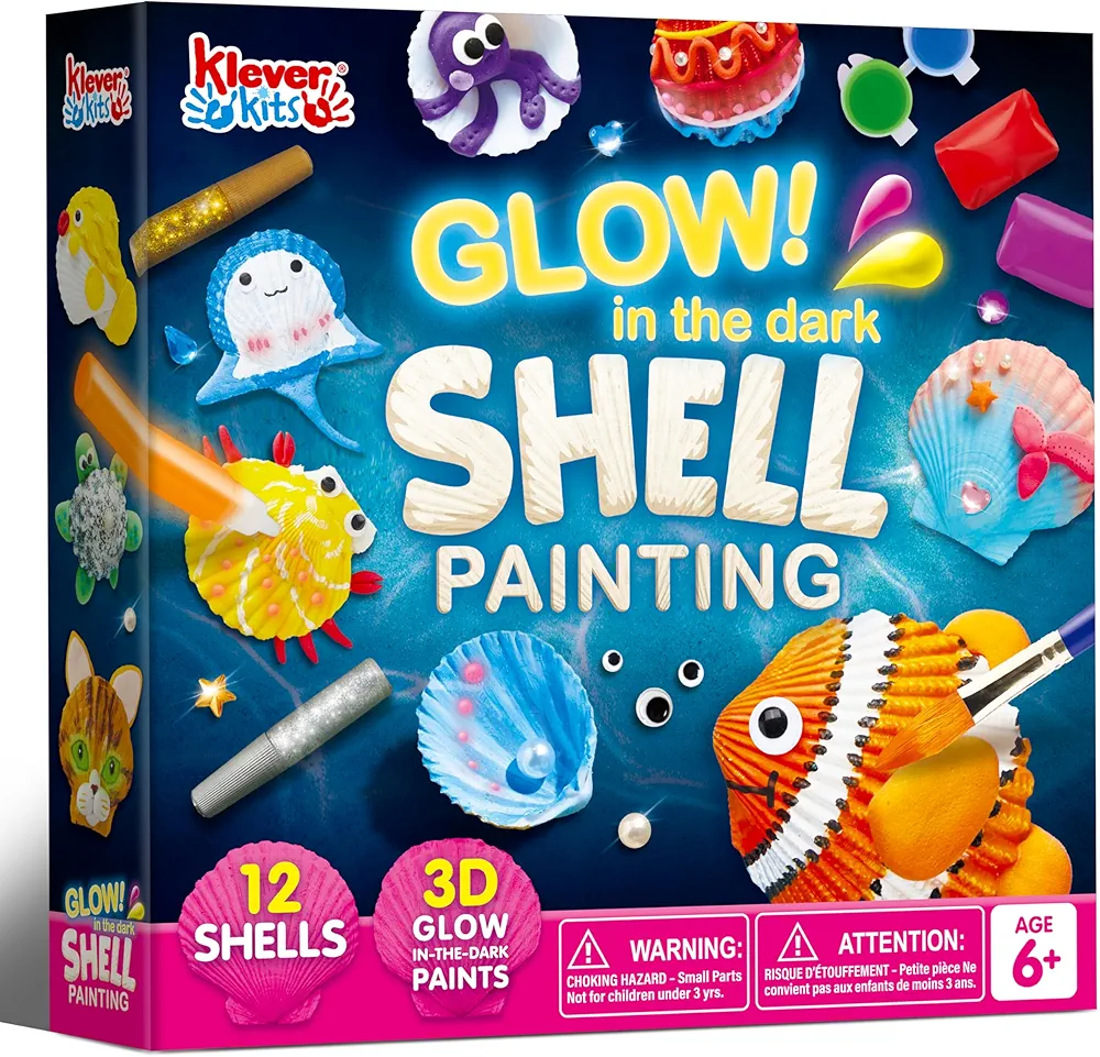 Klever Kits 12 Kids Sea Shell Painting Kit-Glow in The Dark-Arts & Crafts for Boys and Girls Ages 6-12, Art Supplies, Kids Craft Paint Kits, Creative Art Toys for Kids Christmas Birthday Party Gift