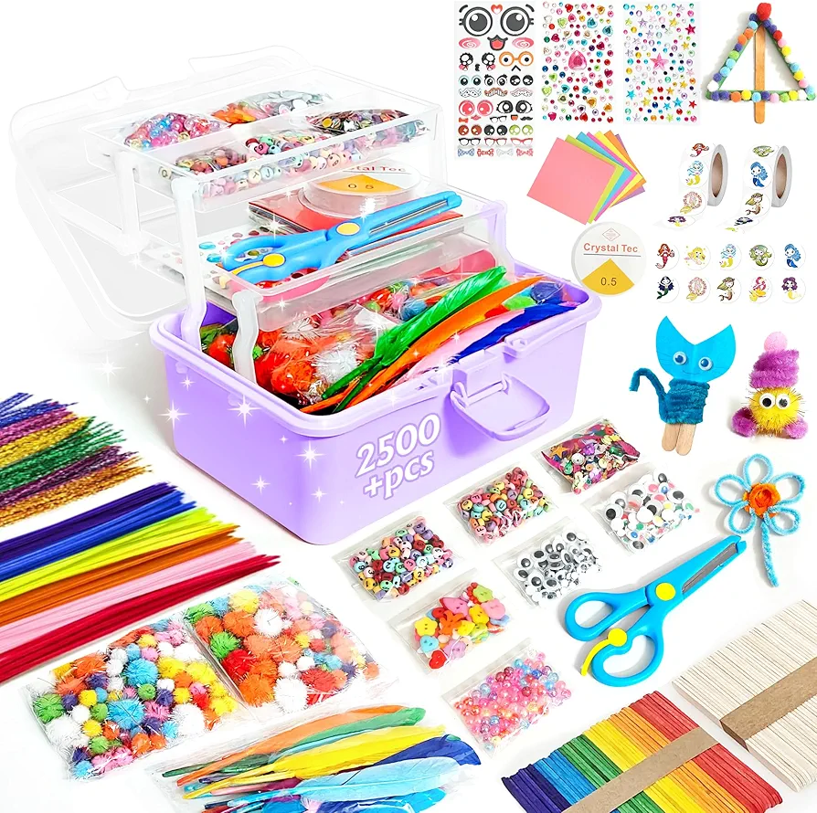 2500+ Kids Craft Kits - All-in-one D.I.Y. Arts and Crafts Supplies Set for Toddlers Ages 4-9 -Crafting Kindergarten Homeschool Supply Set Kids Toys for Kids Girls Mother's Day Cards Gifts