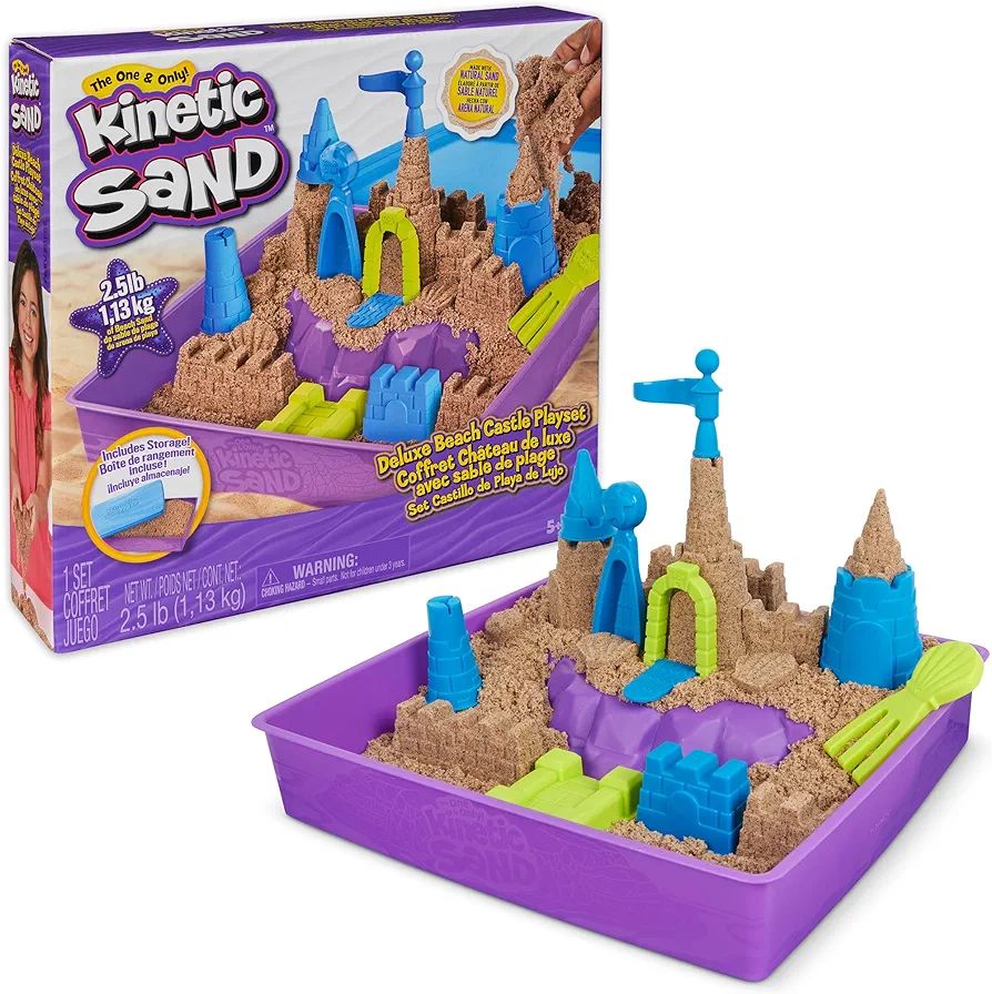 Kinetic Sand, Deluxe Beach Castle Playset with 2.5lbs of Beach Sand, includes Molds and Tools, Sensory Toys for Kids Ages 5+