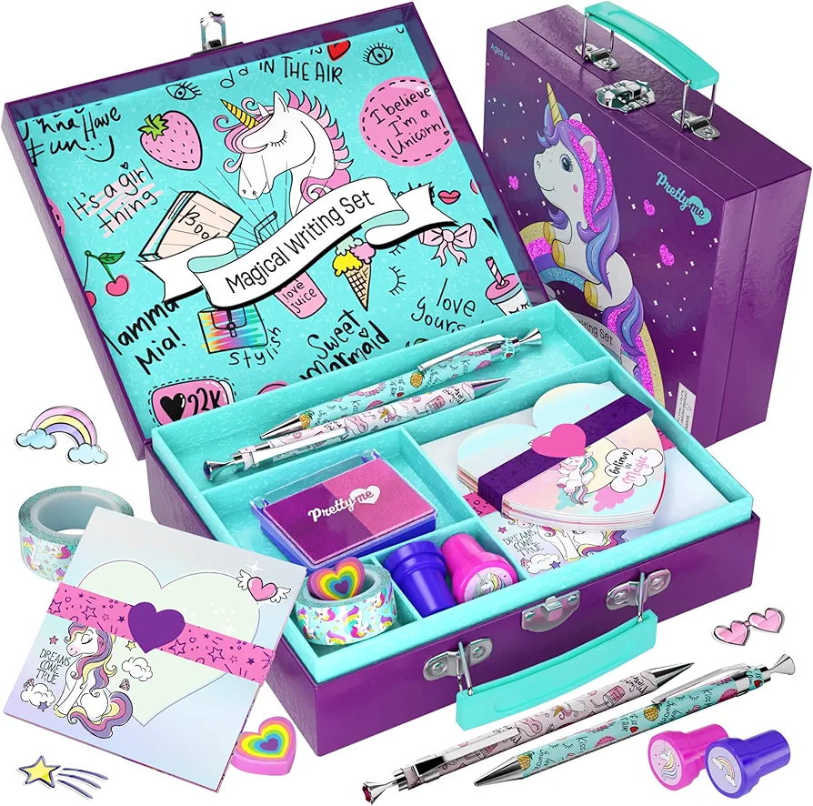 Unicorn Stationery Set for Kids - Unicorn Gifts for Girls Ages 6, 7, 8, 9, 10-12 Year Old Age - Stationary Letter Writing Art Kit - Best Girl Birthday Gift - Preteen Craft Toys, Christmas Presents