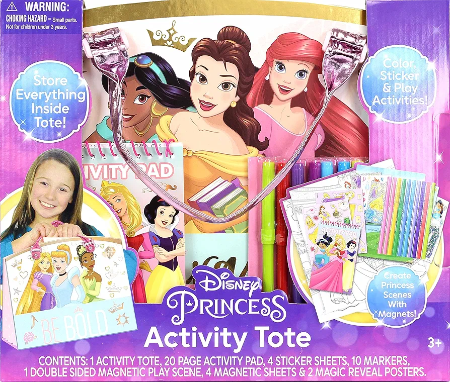 Tara Toys Princess Activity Tote - Ultimate Princess Adventure Bag with Coloring Books, Stickers, and Craft Supplies, Travel-Friendly Set for Little Artists, Imaginative Play, Ages 3+ 