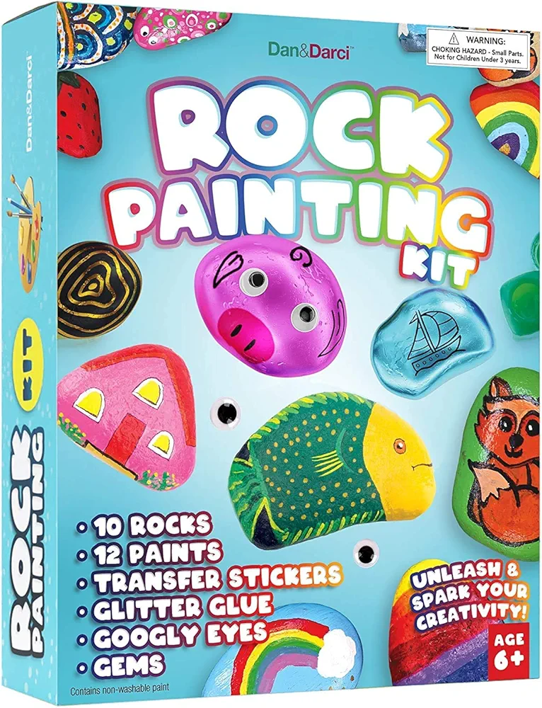 Rock Painting Kit for Kids - Arts and Crafts for Girls & Boys Ages 6-12 - Easter Craft Kits Art Set - Supplies for Painting Rocks - Best Tween Paint Gift Ideas for Kids Activities Age 6 7 8 9 10 11