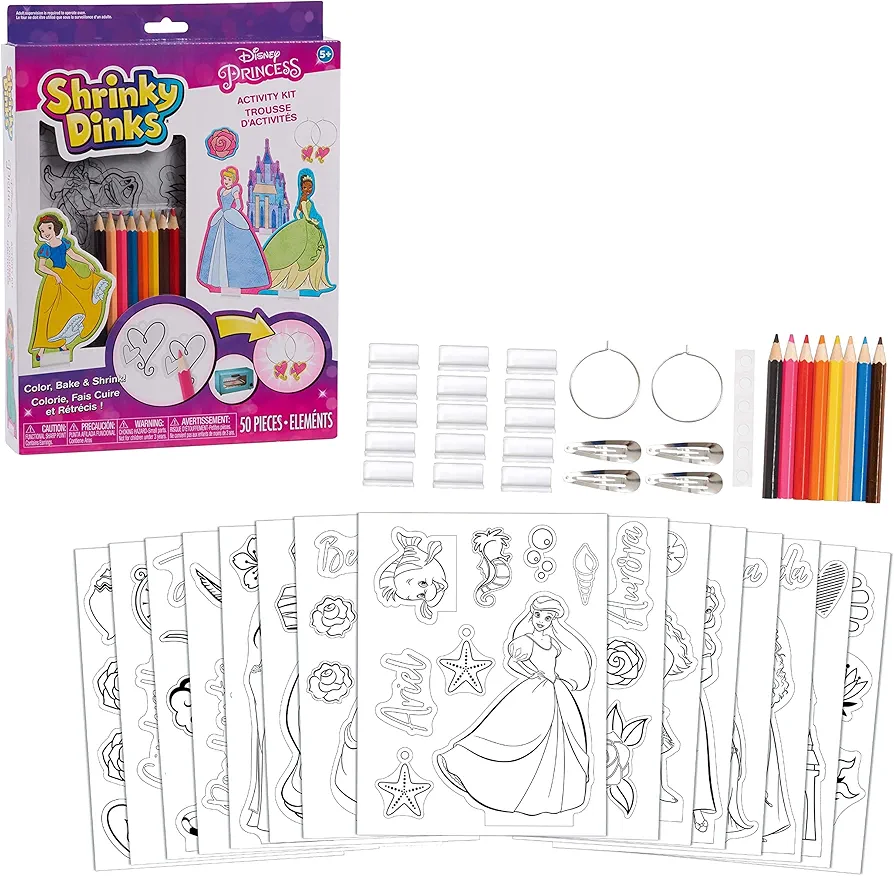 Shrinky Dinks Disney Princesses Kit, Includes 15 Shrinky Dinks, Arts and Crafts for Kids, Kids Toys for Ages 5 Up by Just Play