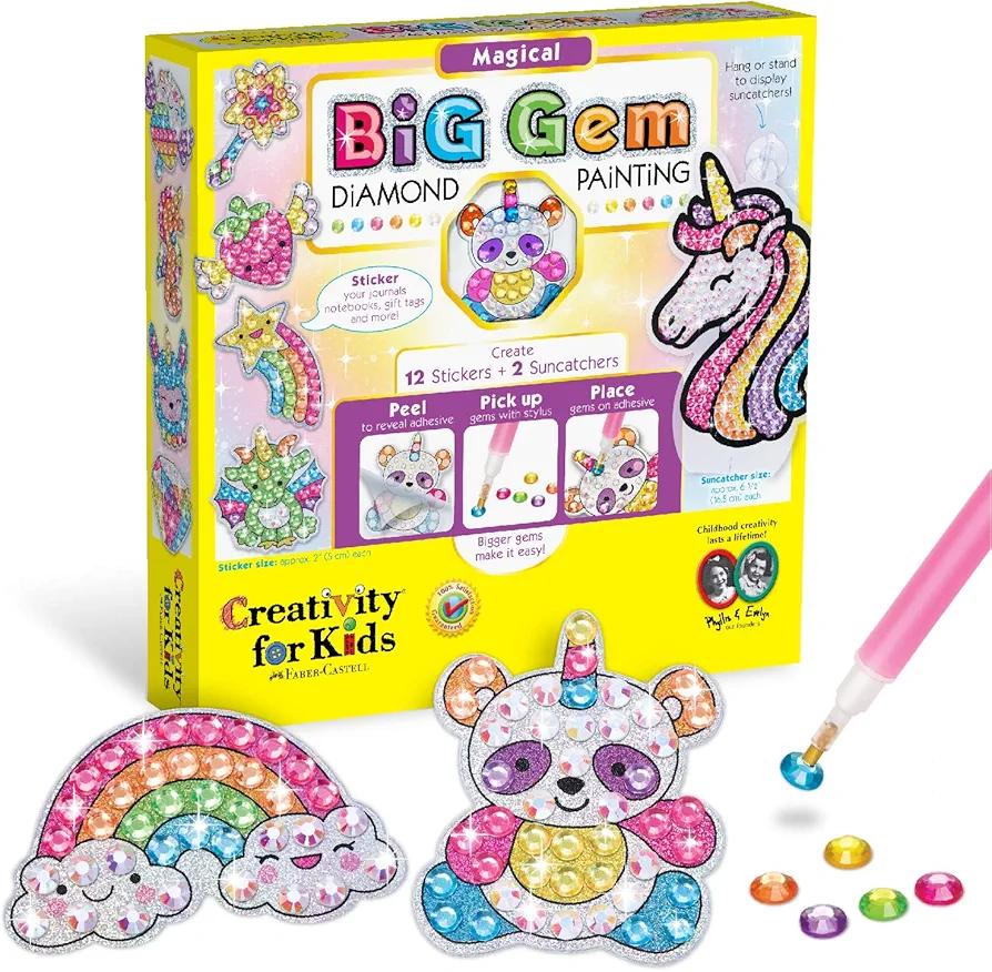 Creativity for Kids Big Gem Diamond Painting Kits: Magical Stickers and Suncatcher DIY Kit - Diamond Art for Kids, Unicorn Gifts for Girls Ages 6-8+