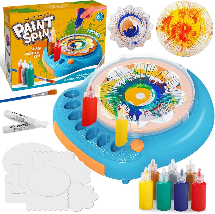 Paint Spin Art Machine Kit for Kids, Arts & Crafts Painting Spinner Toys Kits Sets for Boys & Girls Ages 6 7 8 9 Year Old Blue