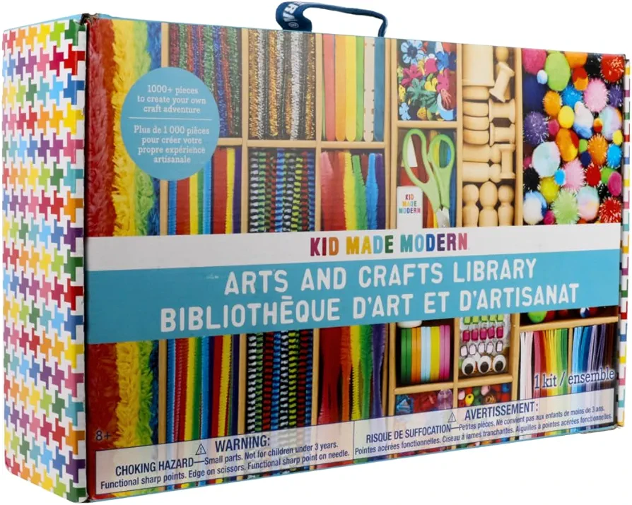 Kid Made Modern Arts and Crafts Kit - A DIY 1000+ Piece Hobby Craft Supplies & Materials Box for Creative Art Projects for Kids Ages 4 5 6 7 8 9 10 11 & 12 Year Old Girls & Boys