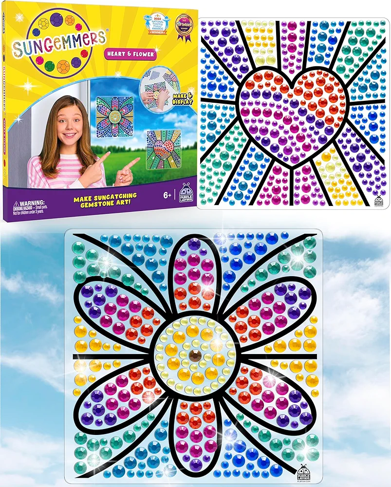 SUNGEMMERS Window Art Suncatcher Kits for Kids Crafts Ages 4-8 - Fun Birthday Gifts for 6 Year Old Girls, Arts & Crafts for Kids Ages 8-12 4-6 6-8 Girls & Boys, Fun Gem Art Girls Toys Age 6-8 & Up