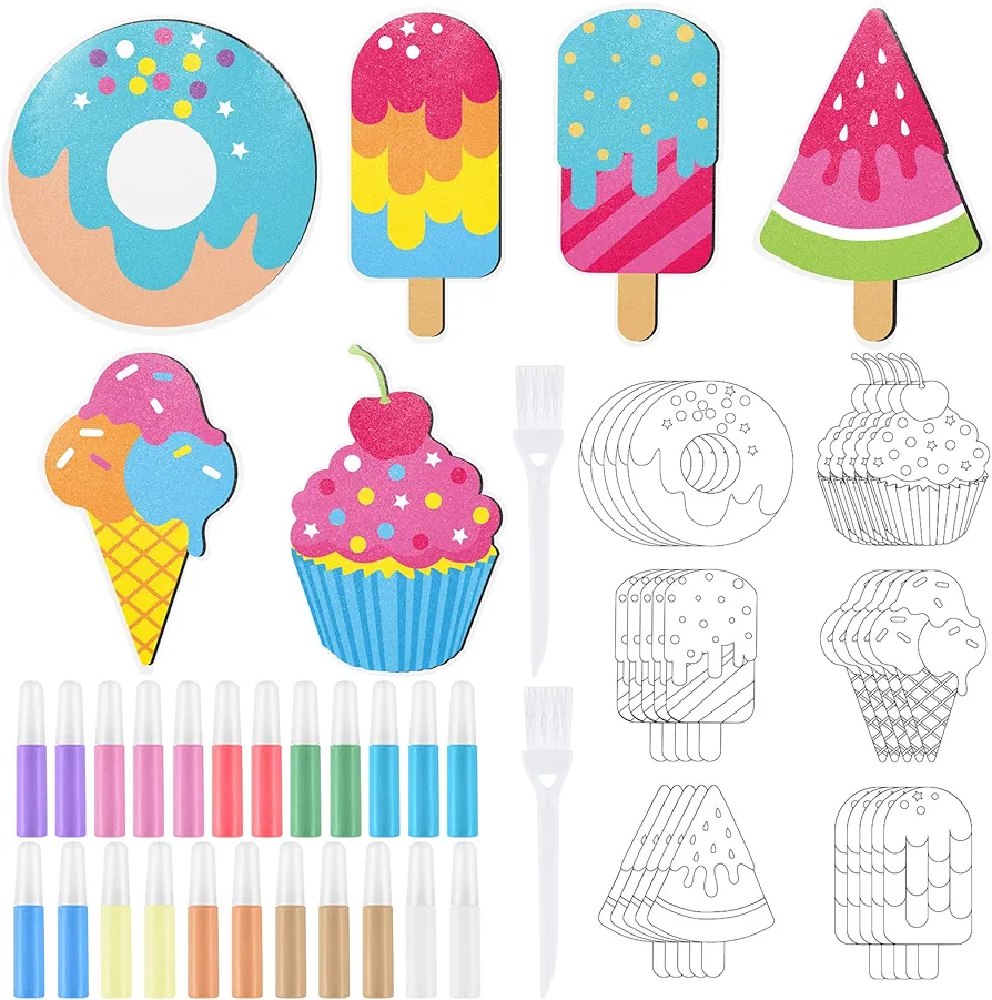 30 Sets Summer Treats Sand Art Kits for Kids DIY Sweet Treat Craft Sand Painting Colored Sand Art Painting Set for Children DIY Arts Summer Ice Cream Theme Educational Learning Activity