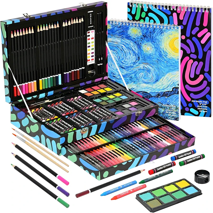 Coloring Art Set，147pc Art Drawing Supplies,Art Painting Coloring Kit,Portable Art & Crafts Supplies for Kids,Adult,Teens，As Gift for Girls Ages 7 8 9 10 11 12 and up(147 Pieces)