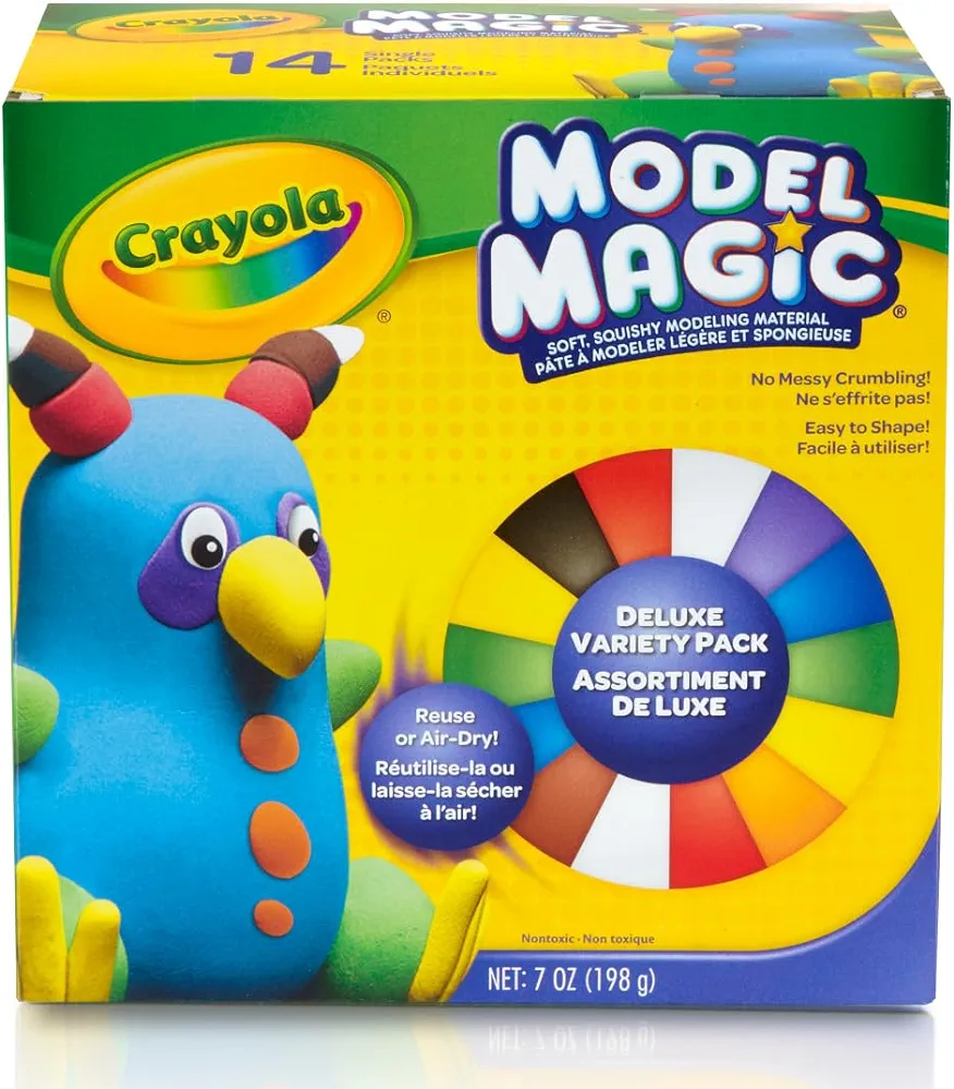 Crayola Model Magic Deluxe Variety Pack (14 Packs), Kids Air Dry Clay, Modeling Clay Alternative, Kids Craft Supplies, 7oz