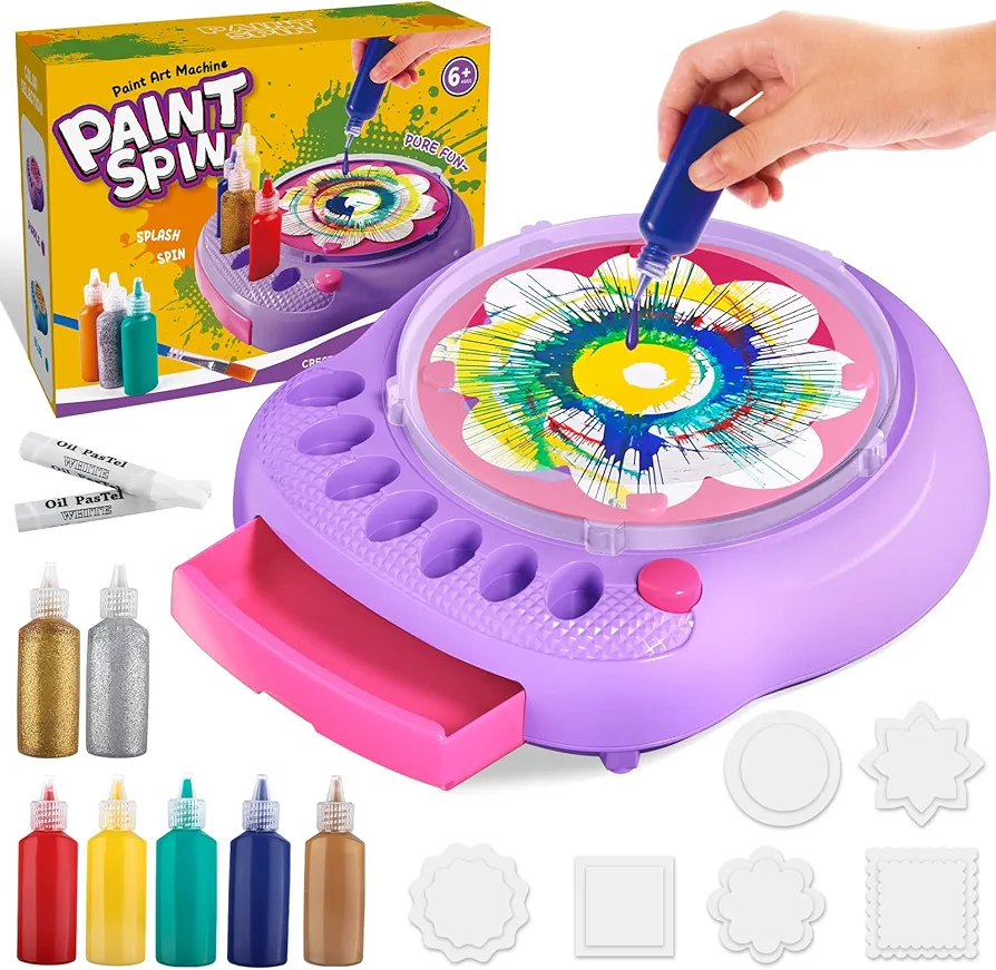 Arts and Crafts for Kids Ages 4-8,Paint Spin Art Machine Kit,Art Craft Set for 6-9 Year Old,Cool Painting Spinner Toys Kits Set,Art Supplies Birthday Gifts for Boy Girl Ages 6 7 8 9 10 11 12 (Purple)