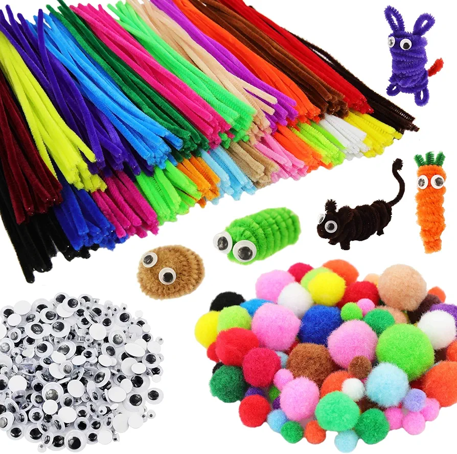 862 Pieces Kids Art & Craft Supplies Set DIY Activities & Parties Pipe Cleaners Craft Set 200 Pcs Pipe Cleaners 454 Pcs Pom Poms 208 Pcs Wiggle Eyes Self Adhesive1