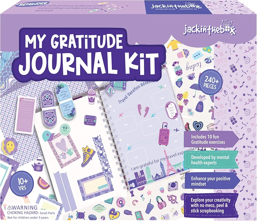 jackinthebox Gratitude Journal Kit for Girls Ages 8-12, 242 pcs, Scrapbooking Journal Set for Teen & Tween Girls,10 Fun Gratitude Exercises, Journal Art & Craft Kit, Ideal Gift for Girls 8 9 10 11 12