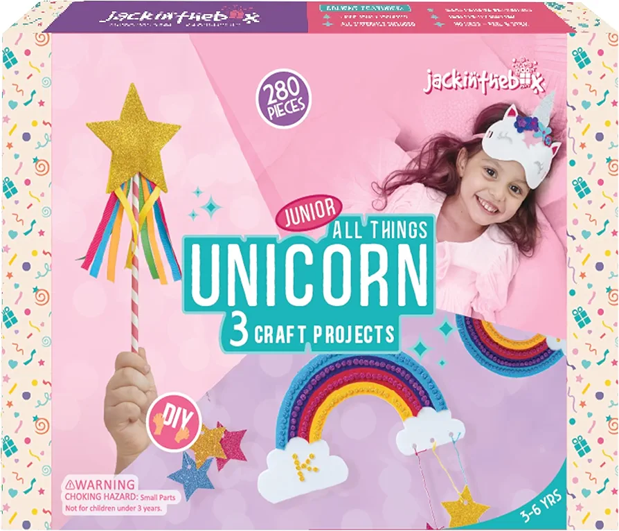 jackinthebox Unicorn Craft kit for 3 to 5 Year olds, 3 Craft Projects, Great Gift for Girls Ages 3 4 5 Years,Craft kit for Kids, No Mess Art for Kids, Craft Kits & Supplies, DIY Creative Activity