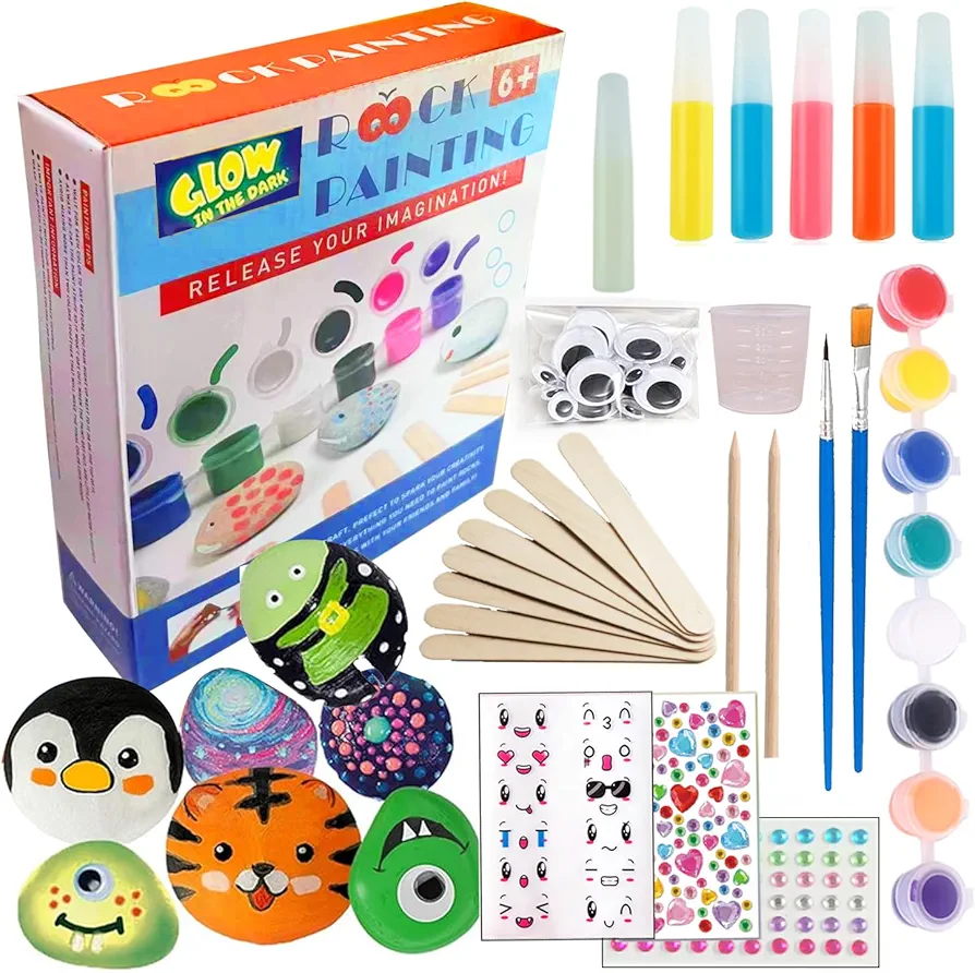 CHOCKACAKE Rock Glow in The Dark Painting Kit for Kids - DIY Arts and Crafts Set for Girls, Perfect Creative Painting Gift for Boys and Girls, Fun Outdoor Activities