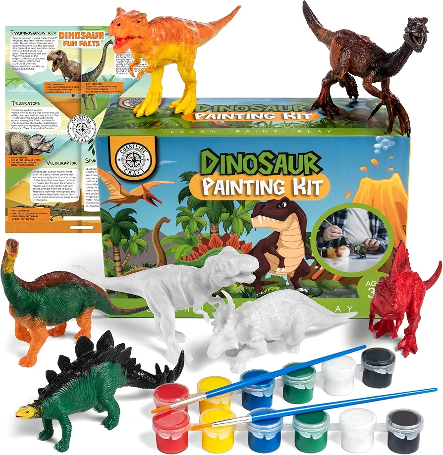 STEM.org Dinosaur Painting Kit for Kids with Dino Trivia-Dinosaur Crafts for Kids Ages 3-5 + w/ 2T-Rex Dinosaur Set - Screen Free, Educational Dinosaur Gifts for Boys, Dino Art Projects for Kids 4-6