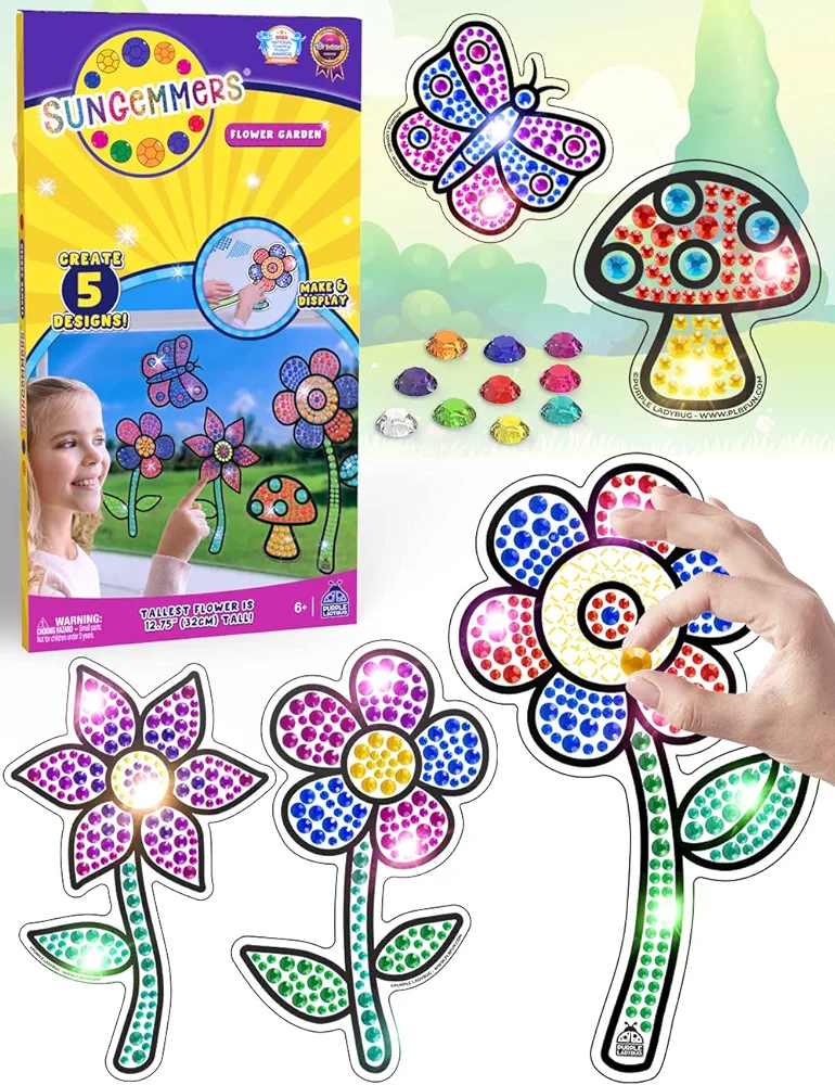 SUNGEMMERS Gem Art for Kids Crafts - Suncatcher Kit for Kids, Christmas Stocking Stuffers for Girls 8-12 6-8, 8 7 6 Year Old Girl Birthday Gift, Arts and Crafts for Kids Ages 4-8 8-12 6-8 Girls & Boys