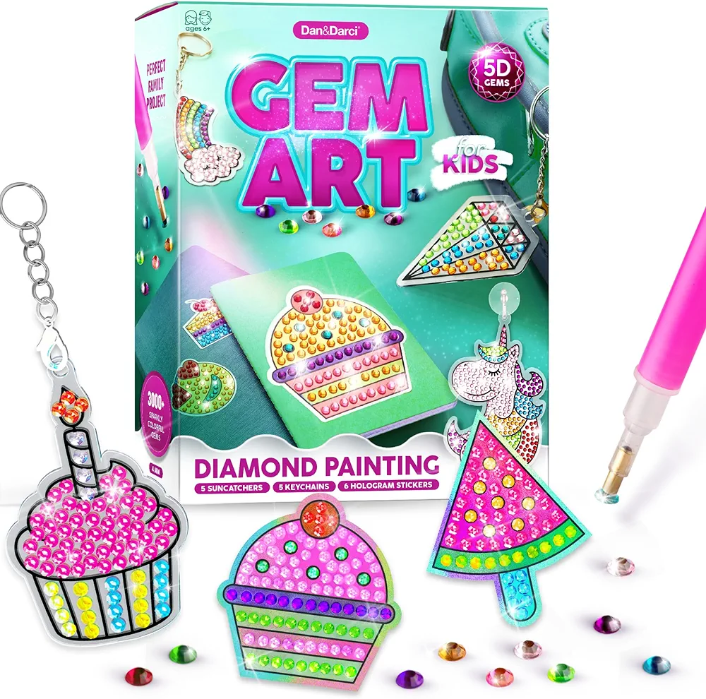 Dan&Darci Diamond Art Kit for Kids - Gem Painting Arts & Crafts Kits for Ages 6-12, Gifts for 6, 7, 8, 9, 10, 11, 12 Year Old Boy & Girl - Girls Birthday Toys Gift Ideas - Craft Activities Age 6+