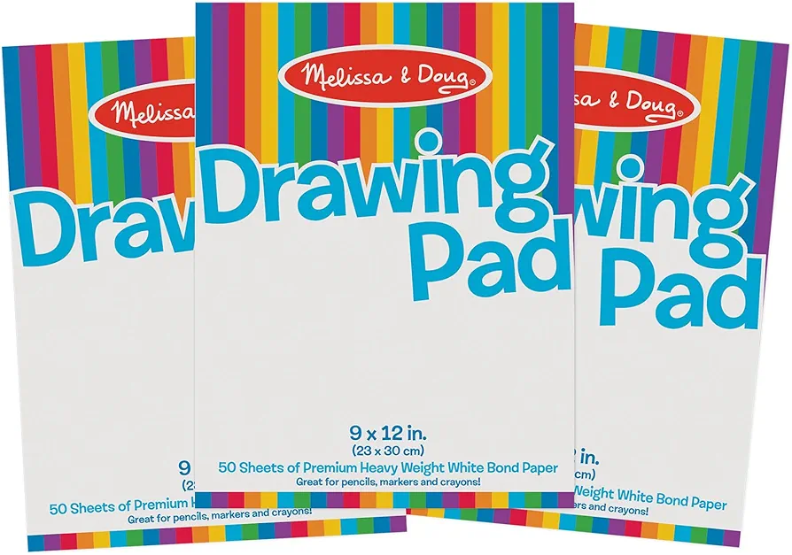 Melissa & Doug Drawing Paper Pad (9 x 12 inches) - 50 Sheets, 3-Pack - FSC Certified