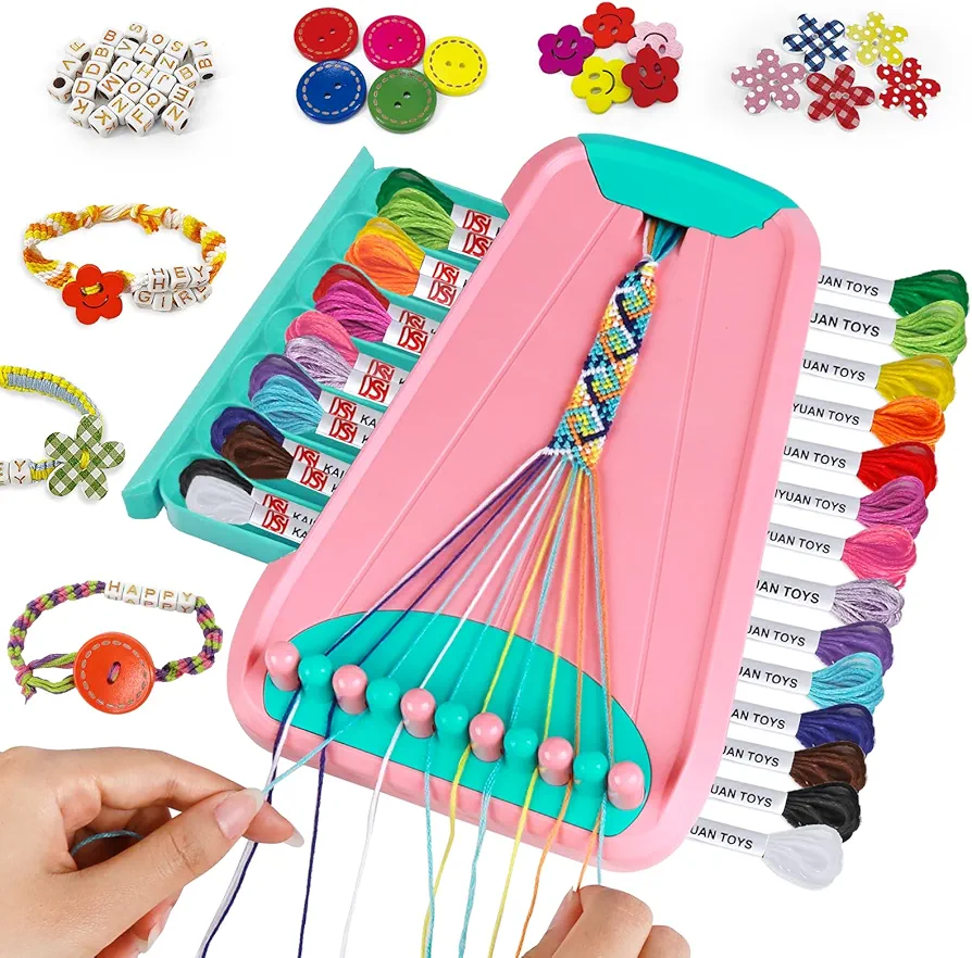 Bracelet Making Kit for Girls - Friendship Bracelet Kit - Birthday Gifts Ideas for Kids Girls Ages 6 7 8 9 10 11 12 Year Old, Arts and Crafts for Kids Ages 8-12 Teen Toys String Bracelets Maker Pink