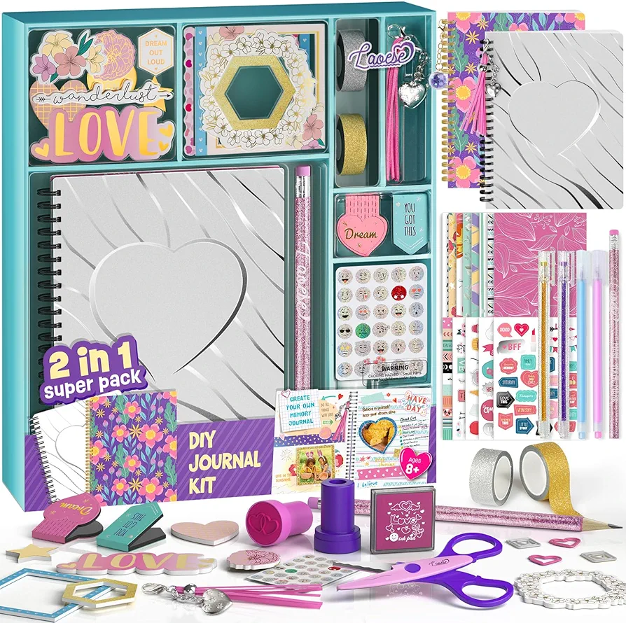 2-Pack DIY Journal Kit - 150+Pcs Gifts for Girls Ages 8 9 10 11 12 Year Old - Birthday Gifts for Girls - Art and Crafts for Kid - Scrapbook Set