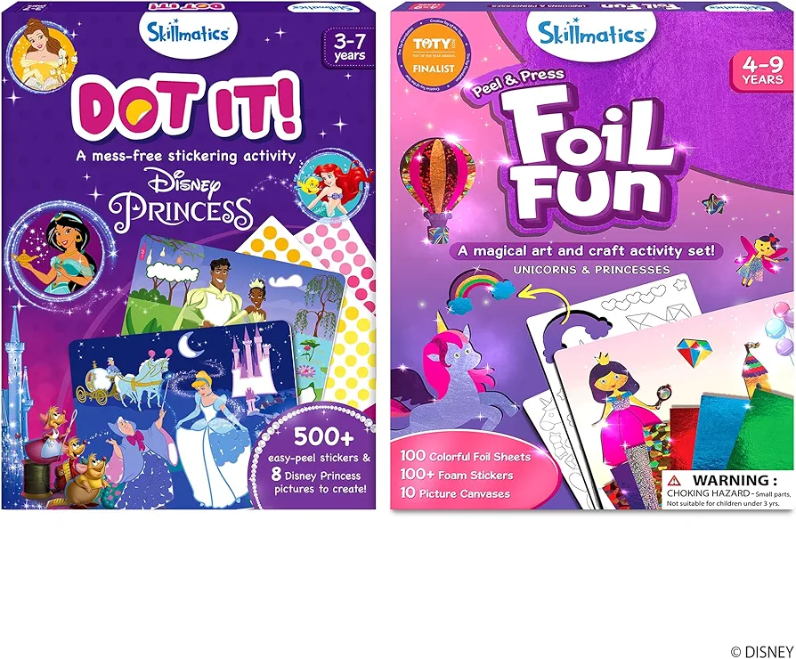 Skillmatics Dot It Disney Princess & Foil Fun Unicons & Princesses Bundle, Art for Kids, Craft Kits, DIY Activity, Gifts for Boys & Girls Ages 3, 4, 5, 6, 7