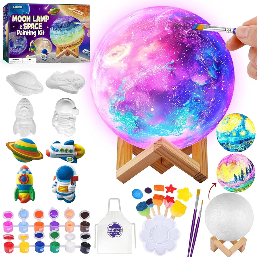 Paint Your Own Moon Lamp Kit, Cool Gifts DIY 3D Space Moon Night Light, Art Supplies Arts & Crafts Kit, Arts and Crafts for Kids Ages 8-12, Toys Girls Boy Birthday Gift Ages 3 4 5 6 7 8 9 10 11 12+