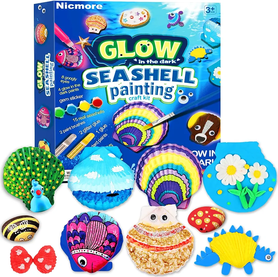 Kids Sea Shell Art & Crafts: Glow in The Darkness Painting Kits Crafts for Age 4-6 4-8 8-12 Gift for Boys Girls Art Supplies Activities Toy Gifts for 3 4 5 6 7 8 9 10 11 12 Year Old