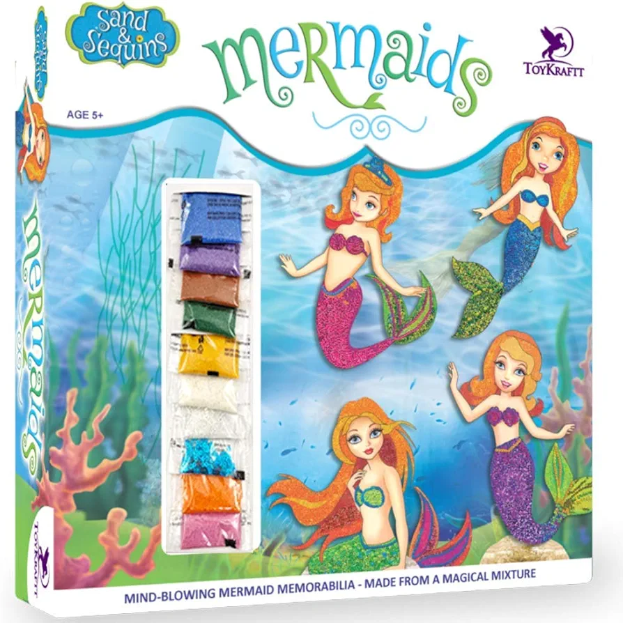 Toykraft: Arts and Crafts for Kids Ages 5-12, Mermaid Craft Kit, Sand Art Kits for Kids, Girls Craft Kits - Sand and Sequin Craft Mermaids