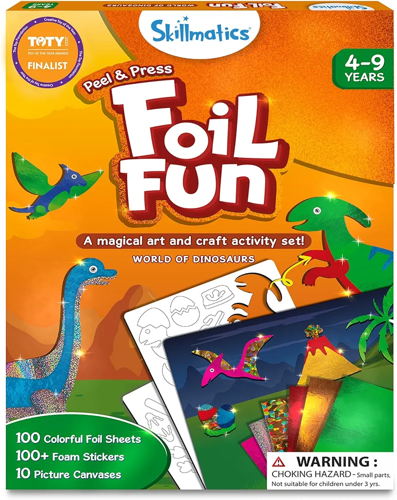 Skillmatics Art & Craft Activity - Foil Fun Dinosaurs, No Mess Art for Kids, Craft Kits & Supplies, DIY Creative Activity, Gifts for Boys & Girls Ages 4, 5, 6, 7, 8, 9, Travel Toys