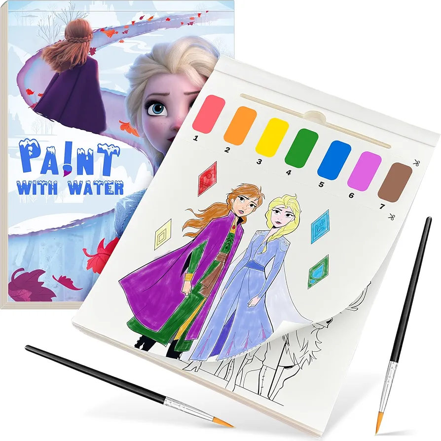 Paint with Water Books for Kids, Water Color Painting Books Kit for Kids Ages 4 5 6 7 8, Cute Cartoon Water Coloring Paint Set Art Craft Gift for Drawing with 2 Brushes