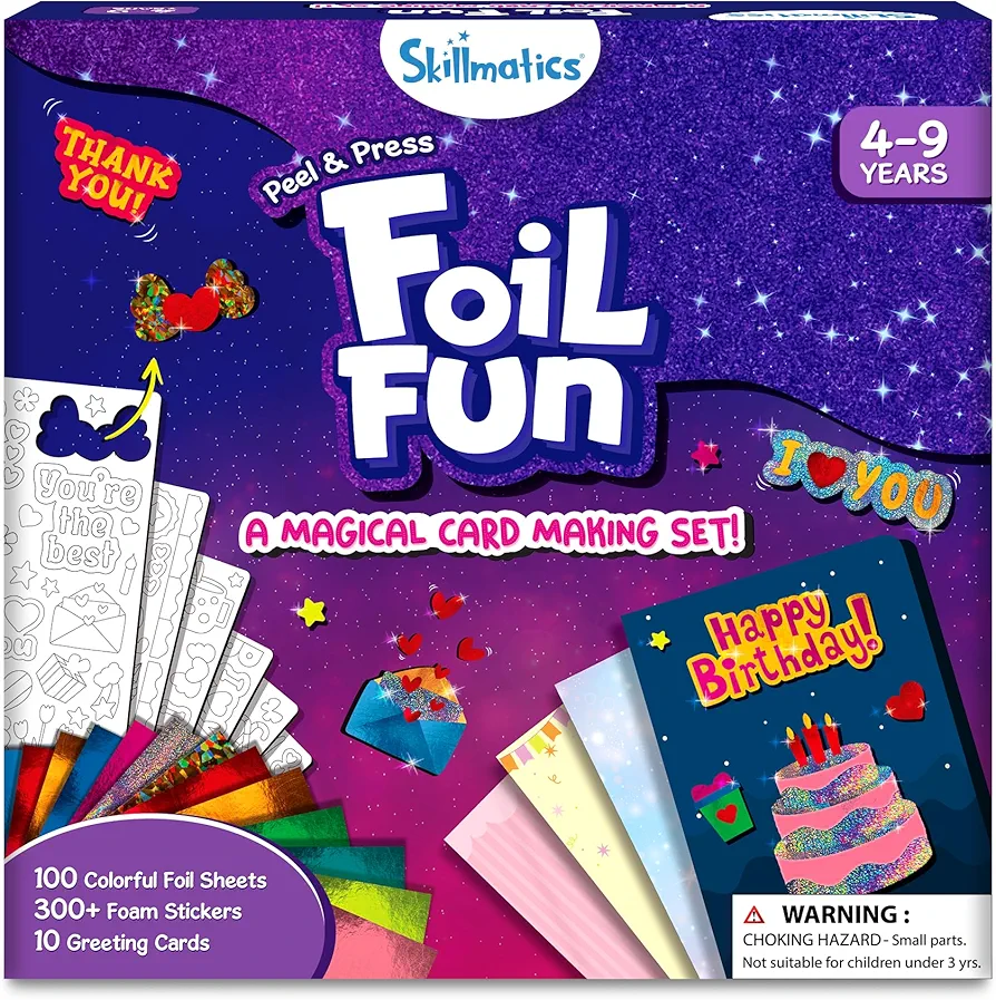 Skillmatics Art & Craft Activity - Foil Fun Card Making Set, No Mess Art for Kids, Craft Kits & Supplies, DIY Creative Activity, Gifts for Girls & Boys Ages 4, 5, 6, 7, 8, 9, Travel Toys