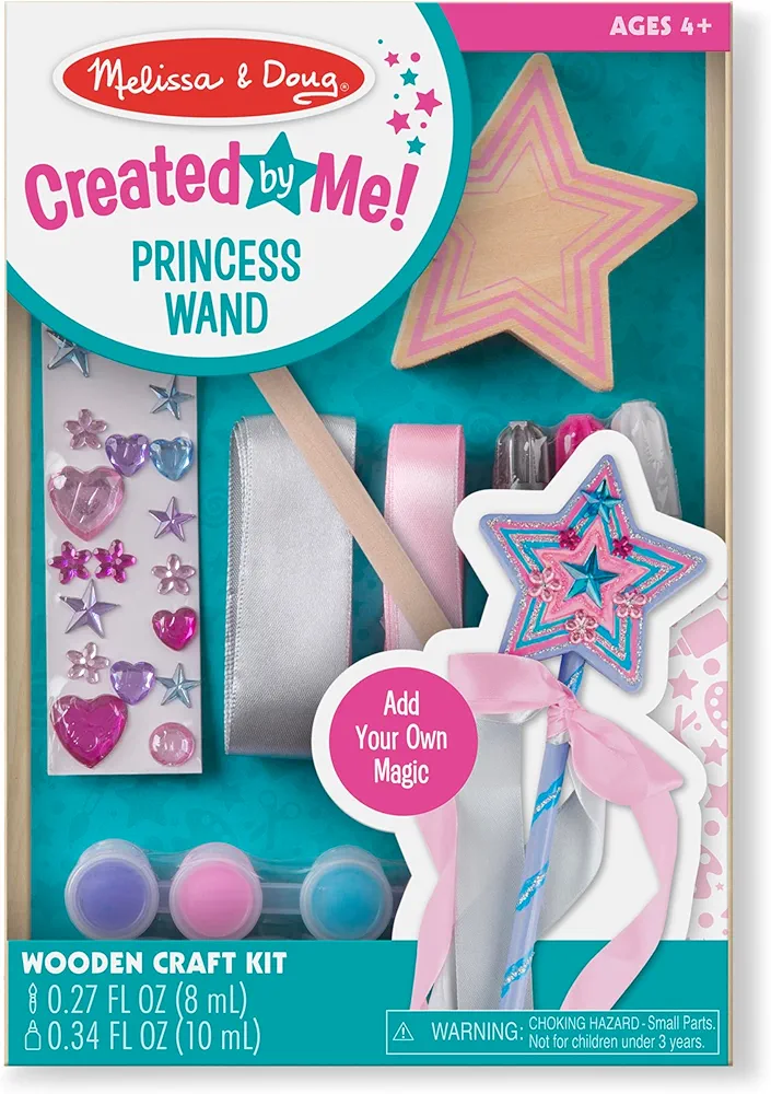 Melissa & Doug Created By Me! Paint & Decorate Your Own Wooden Princess Wand Craft Kit, Pink - Great For Rainy Days, Toys For Kids Ages 4+