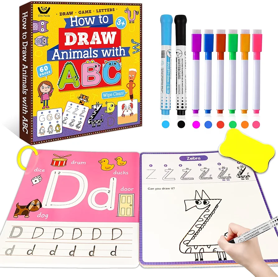 Elite Panda Preschool Learning Activities How to Draw with Alphabet, Letters Tracing Book for Kids Ages 3-5 Toddler Educational Game Coloring Kit Art Craft Supplies Toy Gifts Boy Girl 4-6 Years Old