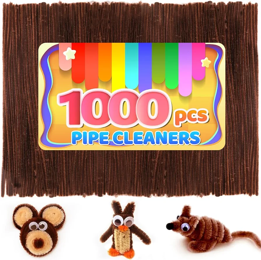 Iooleem 1000pcs Dark Brown Pipe Cleaners, Chenille Stems, Pipe Cleaners for Crafts, Pipe Cleaner Crafts, Art and Craft Supplies.