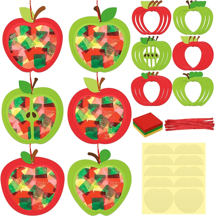 Chiisong 24 Sets Apple Tissue Sign Craft Kit Apple Craft Bulk Back to School DIY Fall Craft Kit Fall Harvest DIY Craft Decorations for Fun Home Actives