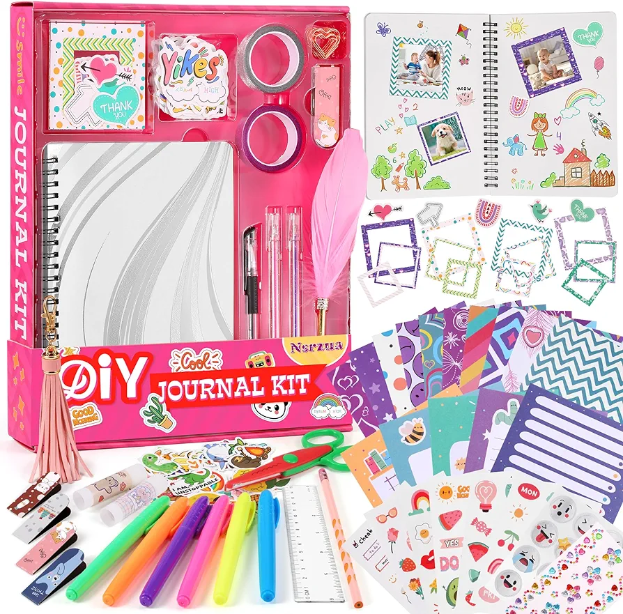 Gifts for 8 9 10 11 12 13 14 Year Old Girl - 123Pcs DIY Journal Kit for Girls,Toys for Ages 8-14 Girls and Birthday Gifts for Girls ,Fun, Cute Art & Crafts Kits ,Scrapbook & Diary Supplies Toy Set