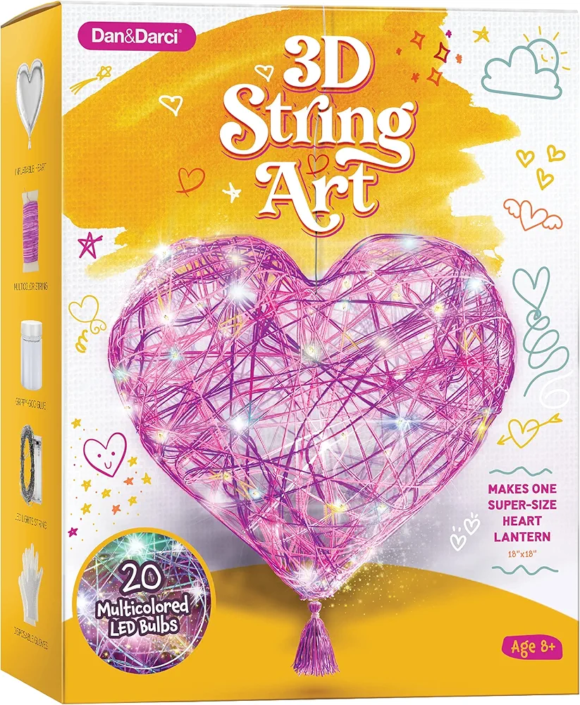 3D String Art Kit for Kids - Makes a Light-Up Heart Lantern - Multi-Colored LED Bulbs - Kids Gifts - Easter Crafts for Girls Ages 8-12 - DIY Arts & Craft Kits for 8, 9, 10, 11, 12 Year Old Girl