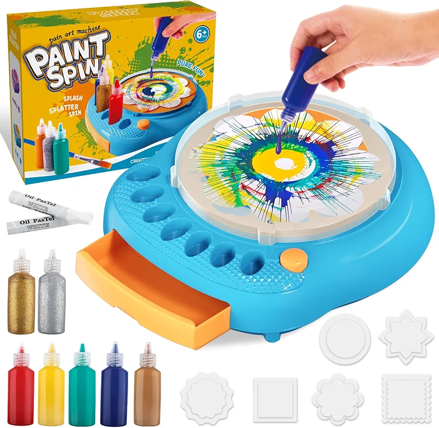 Arts and Crafts for Kids Ages 4-8,Paint Spin Art Machine Kit,Art Craft Set for 6-9 Year Old,Cool Painting Spinner Toys Kits Set,Art Supplies Birthday Gifts for Boy Girl Ages 6 7 8 9 10 11 12 (Blue)