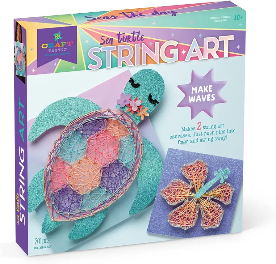 Craft-tastic — String Art Sea Turtle for 2 Fun Craft Projects — Sea Turtle and Hibiscus Flower — Ages 10+