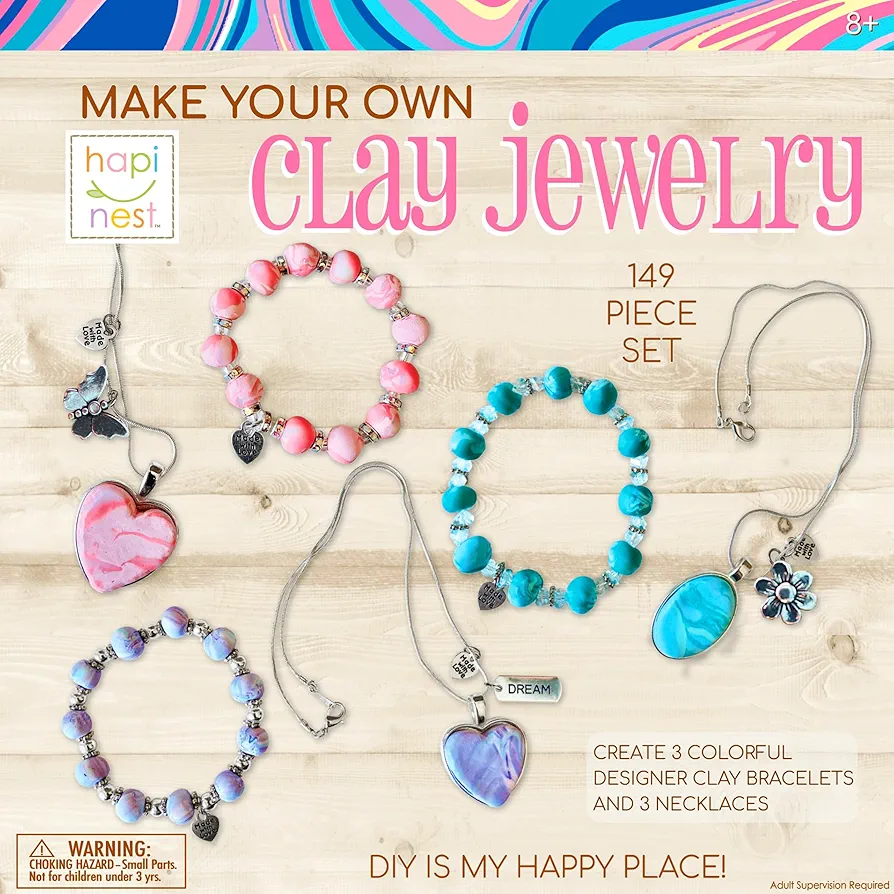 Hapinest Make Your Own Clay Jewelry Arts and Crafts Kit for Girls Gifts Ages 8 9 10 11 12 Teen Years Old and Up - 3 Bracelets and 3 Necklaces