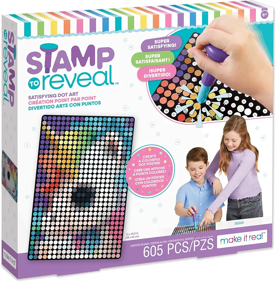 Make It Real: Stamp to Reveal Single - Unicorn - 605pcs - DIY Dot Poster Character, 11 x 16.5, Craft Kit, Artwork Activity, Girls & Kids Ages 6+