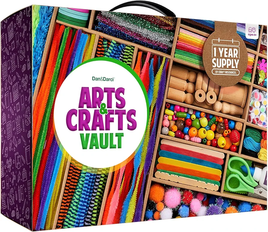 Dan&Darci Arts and Crafts Vault - Craft Supplies Kit in a Box for Kids Ages 4 5 6 7 8 9 10 11 & 12 Year Old Girls & Boys - Crafting Set Kits - Easter Gift Ideas for Kids Art Activity Gifts