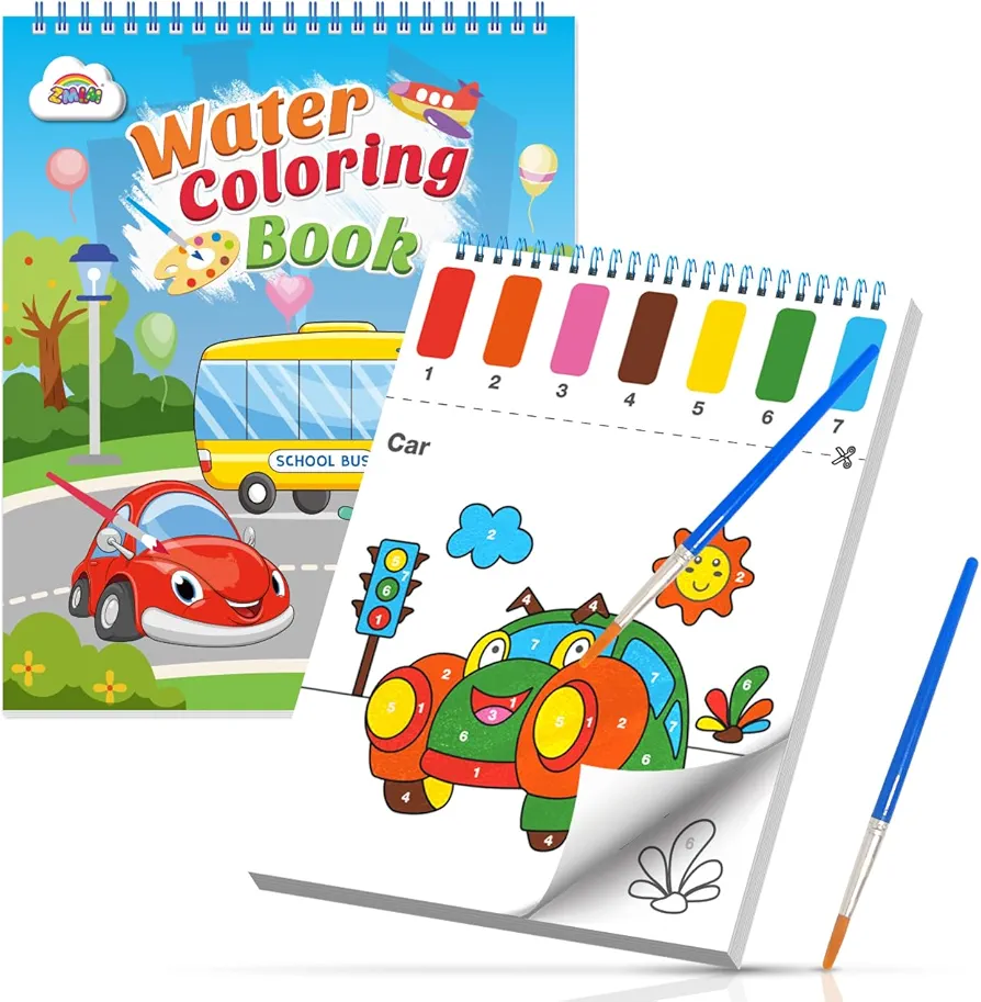 ZMLM Paint with Water Coloring Books for Toddlers - Mess Free Painting Activity for Kids - Arts & Crafts Gift Toy for Boy Girl Ages 4 5 6 7 8 - Birthday Christmas Easter Stocking Stuffers, Traffic