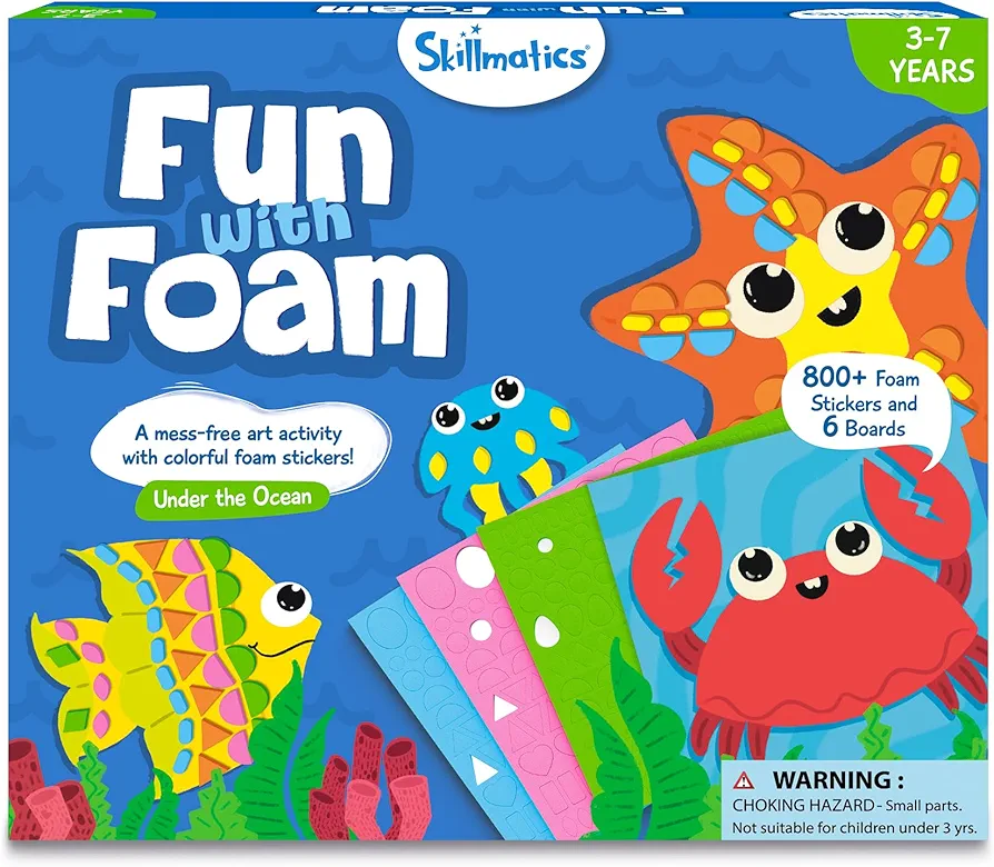 Skillmatics Art Activity - Fun with Foam Underwater Animals, No Mess Felt Sticker Art for Kids, Craft Kits, DIY Activity, Gifts for Boys & Girls Ages 3, 4, 5, 6, 7, Travel Toys